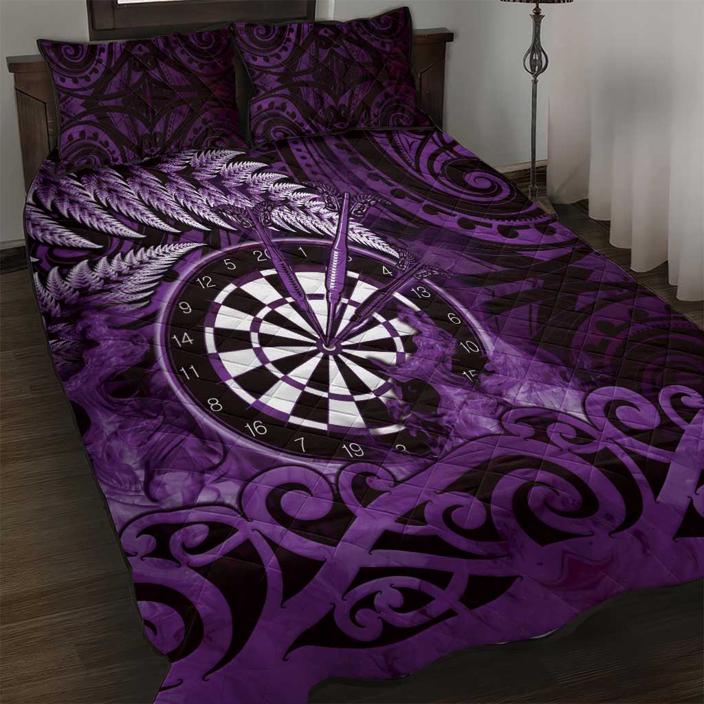 New Zealand Darts Quilt Bed Set Maori Koru Dartboard Purple Flame LT05 Purple - Polynesian Pride