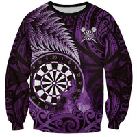 Personalised New Zealand Darts Sweatshirt Maori Koru Dartboard Purple Flame LT05 Unisex Purple - Polynesian Pride