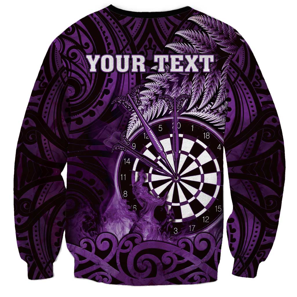 Personalised New Zealand Darts Sweatshirt Maori Koru Dartboard Purple Flame LT05 - Polynesian Pride