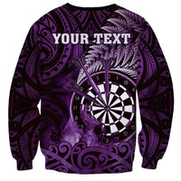 Personalised New Zealand Darts Sweatshirt Maori Koru Dartboard Purple Flame LT05 - Polynesian Pride