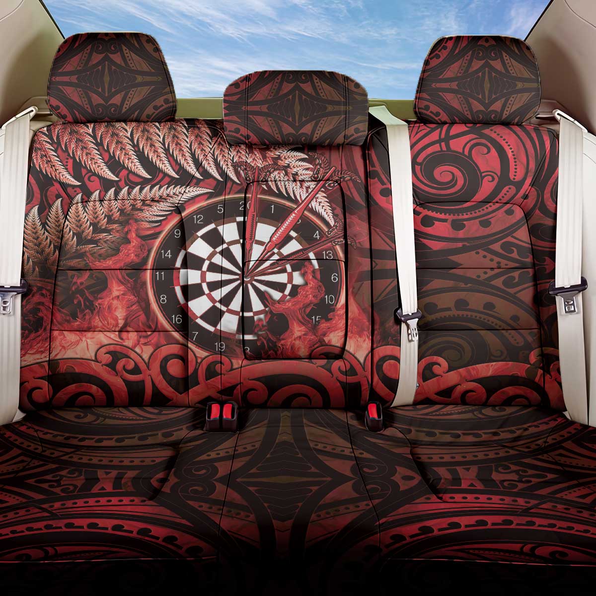New Zealand Darts Back Car Seat Cover Maori Koru Dartboard Red Flame LT05 One Size Red - Polynesian Pride