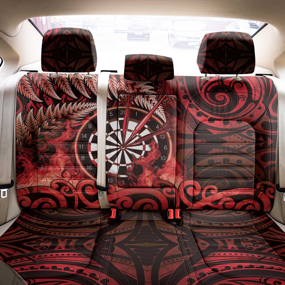 New Zealand Darts Back Car Seat Cover Maori Koru Dartboard Red Flame LT05 - Polynesian Pride