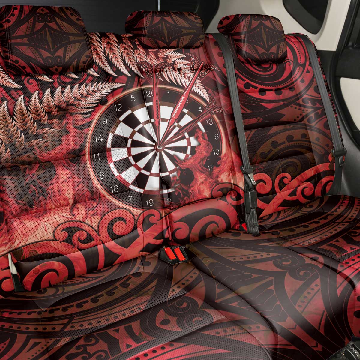 New Zealand Darts Back Car Seat Cover Maori Koru Dartboard Red Flame LT05 - Polynesian Pride