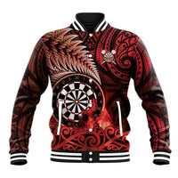 Personalised New Zealand Darts Baseball Jacket Maori Koru Dartboard Red Flame LT05 Unisex Red - Polynesian Pride