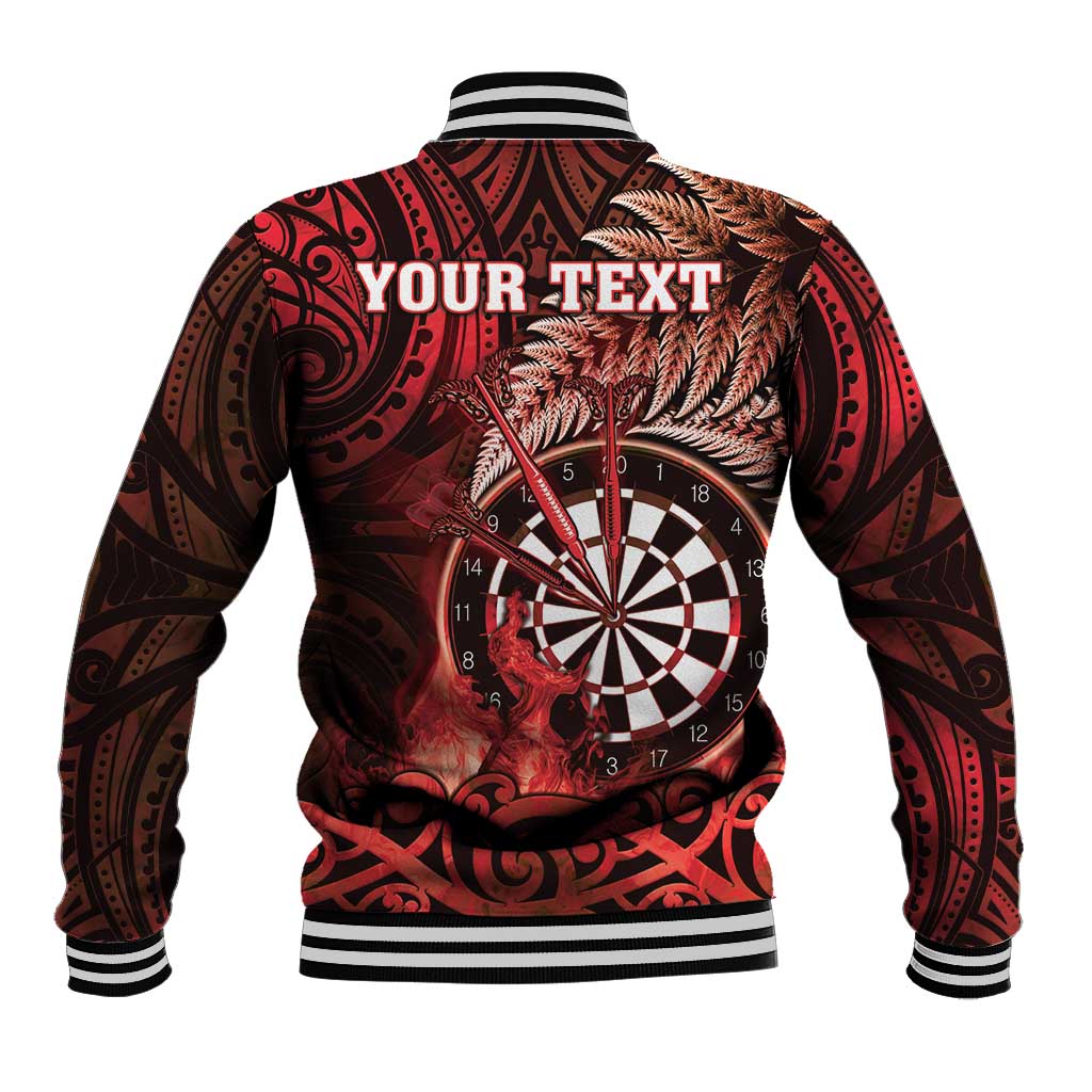 Personalised New Zealand Darts Baseball Jacket Maori Koru Dartboard Red Flame LT05 - Polynesian Pride