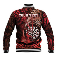 Personalised New Zealand Darts Baseball Jacket Maori Koru Dartboard Red Flame LT05 - Polynesian Pride