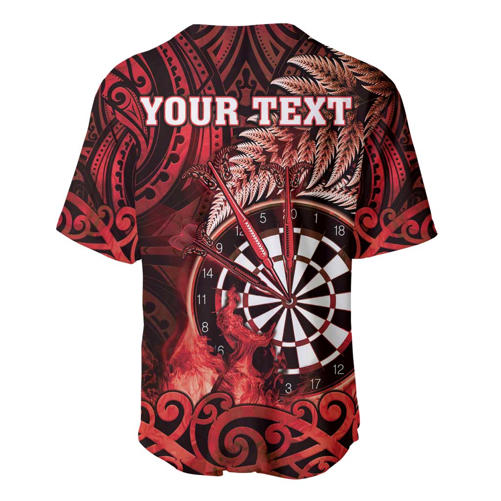 Personalised New Zealand Darts Baseball Jersey Maori Koru Dartboard Red Flame LT05 - Polynesian Pride