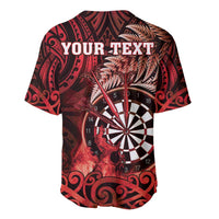 Personalised New Zealand Darts Baseball Jersey Maori Koru Dartboard Red Flame LT05 - Polynesian Pride