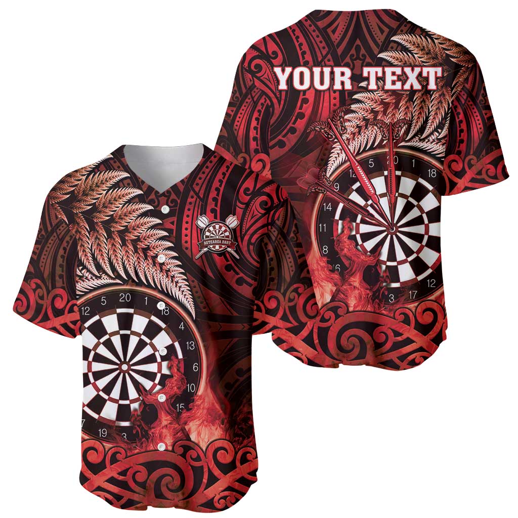 Personalised New Zealand Darts Baseball Jersey Maori Koru Dartboard Red Flame LT05 - Polynesian Pride