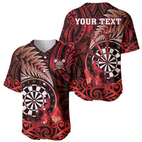 Personalised New Zealand Darts Baseball Jersey Maori Koru Dartboard Red Flame LT05 - Polynesian Pride