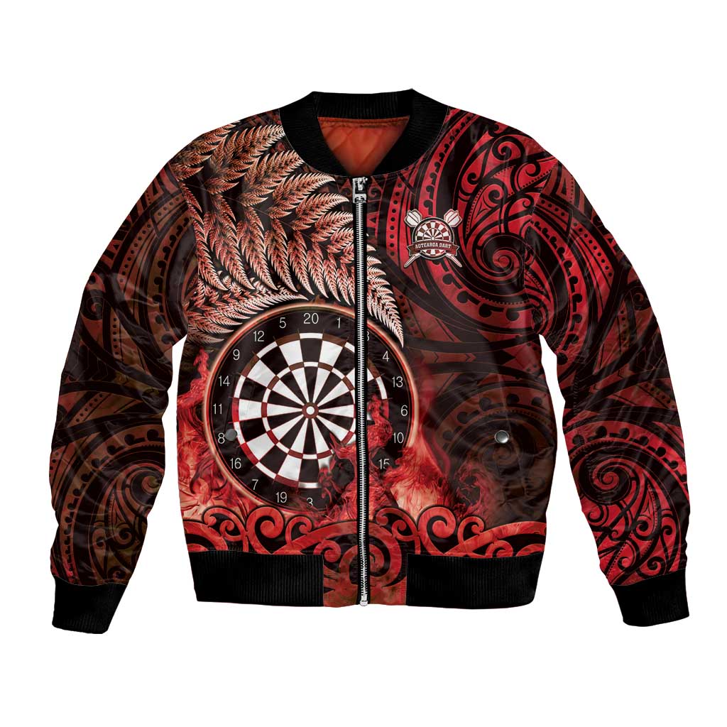Personalised New Zealand Darts Bomber Jacket Maori Koru Dartboard Red Flame LT05 Unisex Red - Polynesian Pride