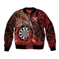 Personalised New Zealand Darts Bomber Jacket Maori Koru Dartboard Red Flame LT05 Unisex Red - Polynesian Pride