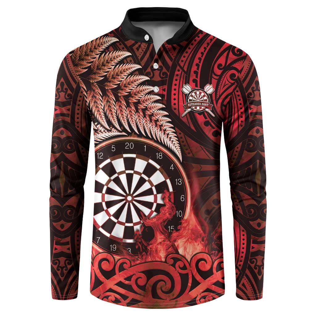 Personalised New Zealand Darts Button Sweatshirt Maori Koru Dartboard Red Flame LT05 Red - Polynesian Pride