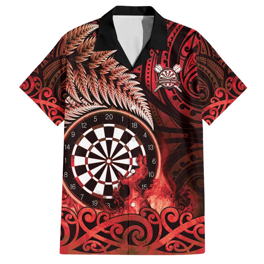 Personalised New Zealand Darts Hawaiian Shirt Maori Koru Dartboard Red Flame LT05 Red - Polynesian Pride