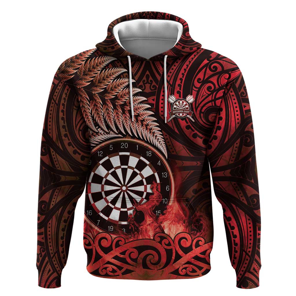 Personalised New Zealand Darts Hoodie Maori Koru Dartboard Red Flame LT05 Pullover Hoodie Red - Polynesian Pride