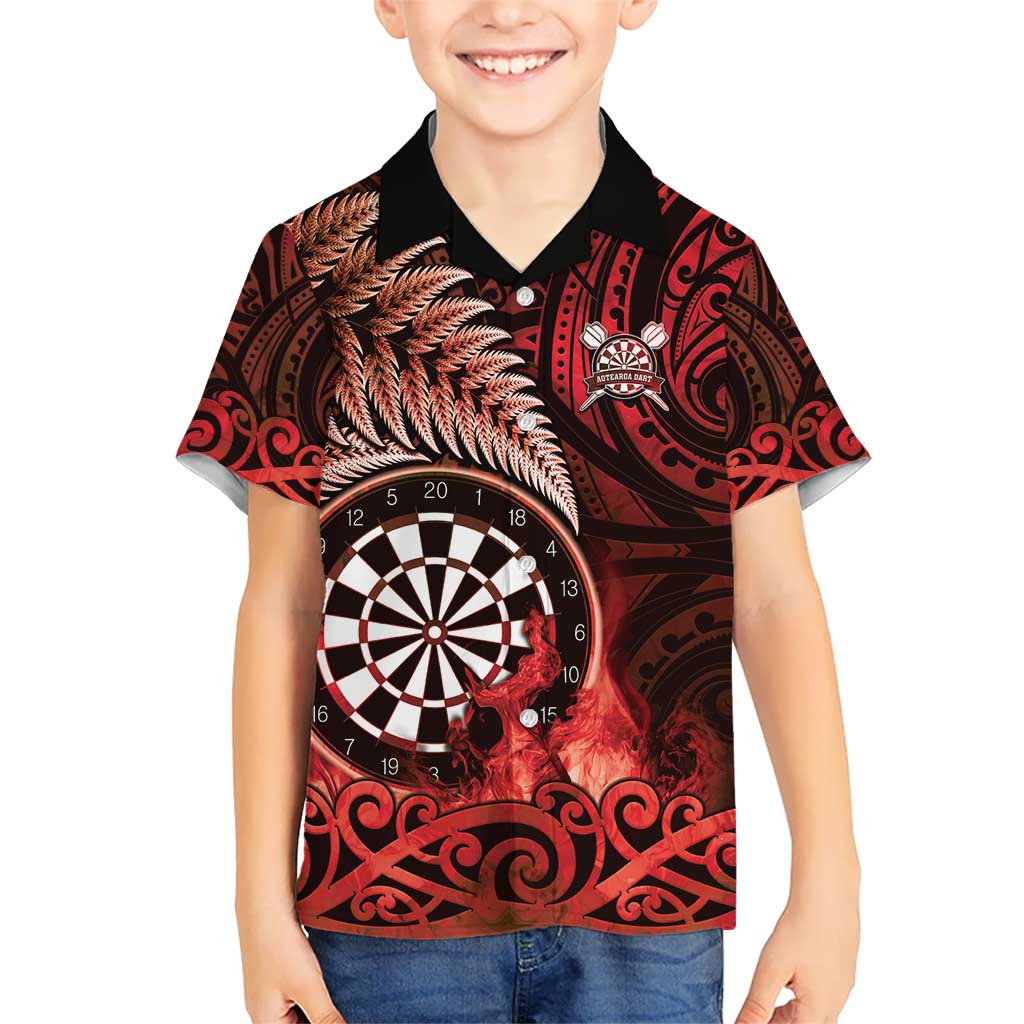 Personalised New Zealand Darts Kid Hawaiian Shirt Maori Koru Dartboard Red Flame LT05 Kid Red - Polynesian Pride
