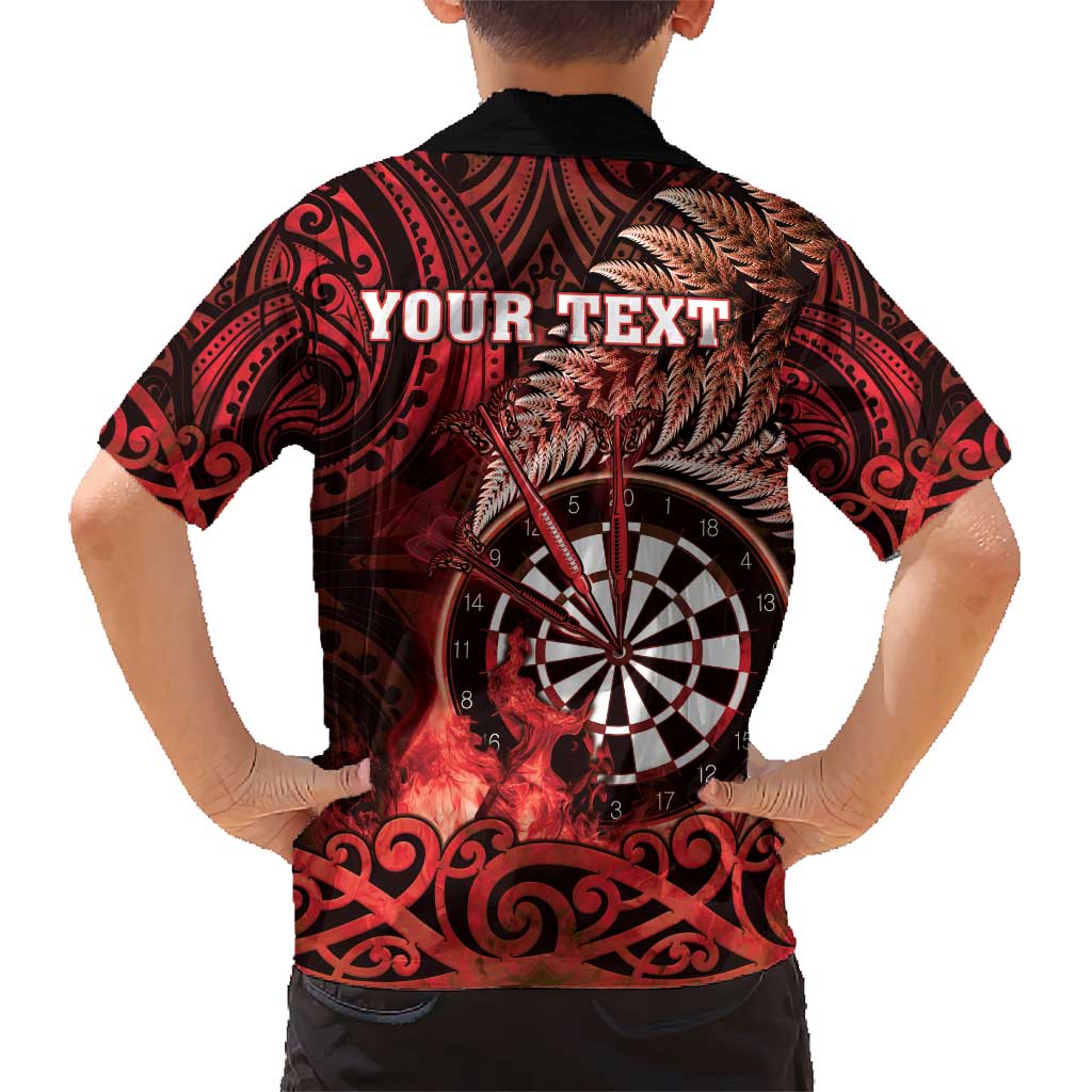 Personalised New Zealand Darts Kid Hawaiian Shirt Maori Koru Dartboard Red Flame LT05 - Polynesian Pride