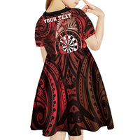 Personalised New Zealand Darts Kid Short Sleeve Dress Maori Koru Dartboard Red Flame LT05 - Polynesian Pride