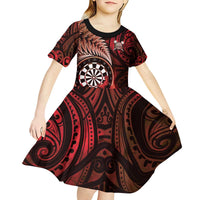 Personalised New Zealand Darts Kid Short Sleeve Dress Maori Koru Dartboard Red Flame LT05 - Polynesian Pride