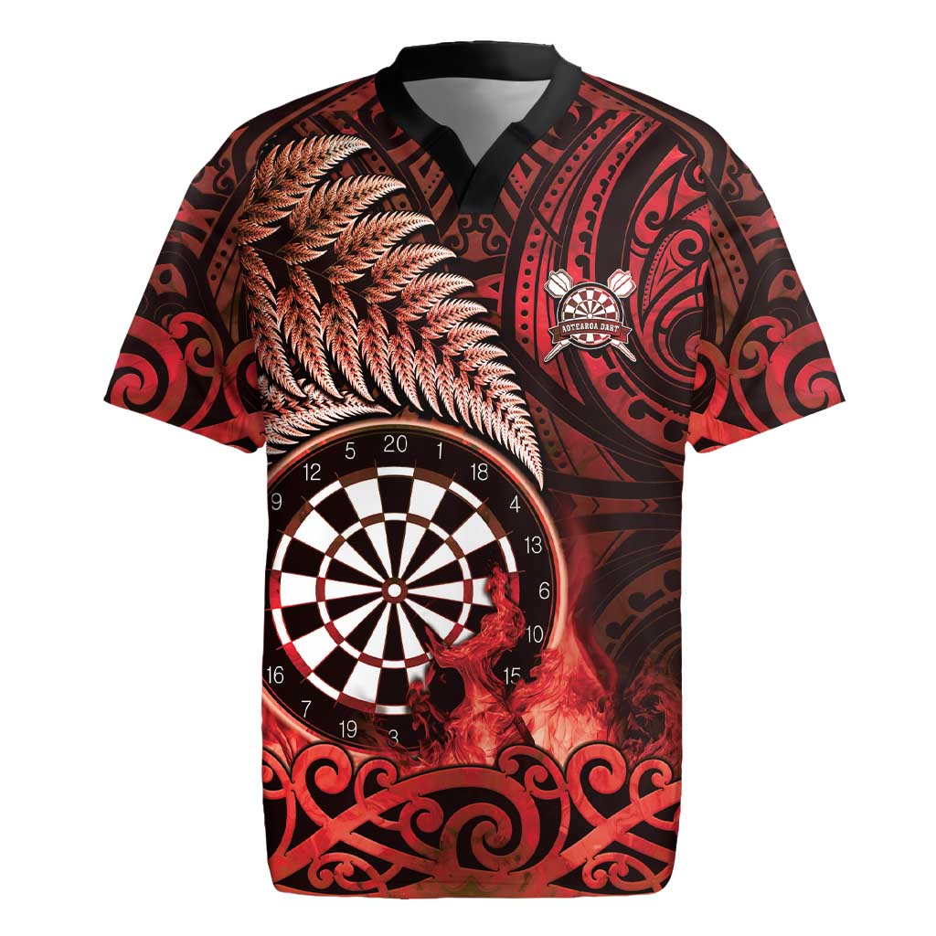 Personalised New Zealand Darts Rugby Jersey Maori Koru Dartboard Red Flame LT05 Red - Polynesian Pride