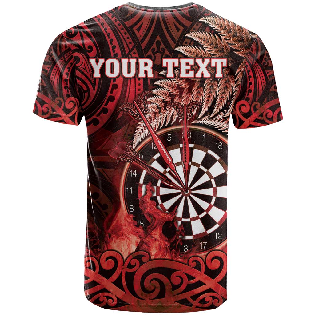 Personalised New Zealand Darts T Shirt Maori Koru Dartboard Red Flame LT05 - Polynesian Pride