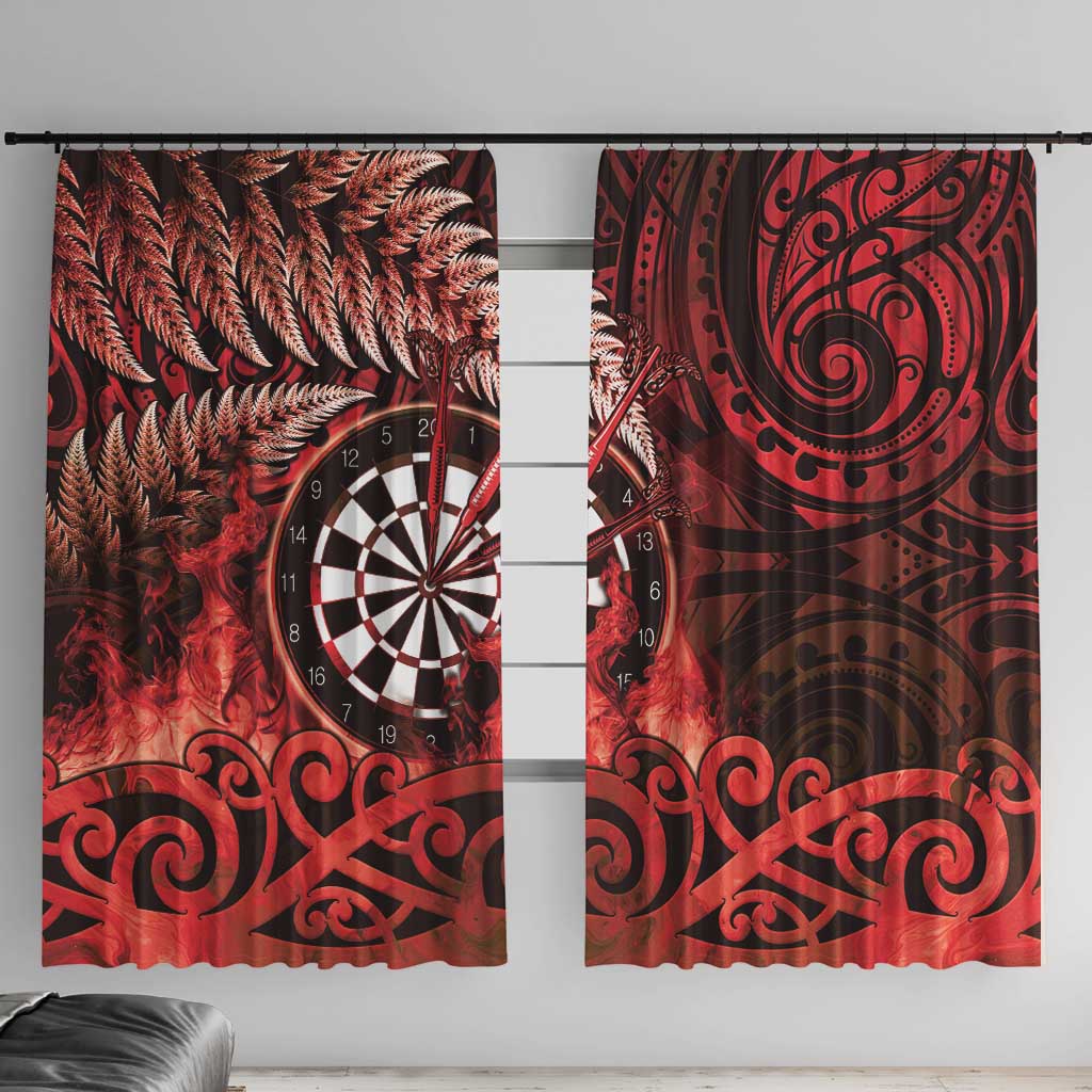 New Zealand Darts Window Curtain Maori Koru Dartboard Red Flame LT05 With Hooks Red - Polynesian Pride