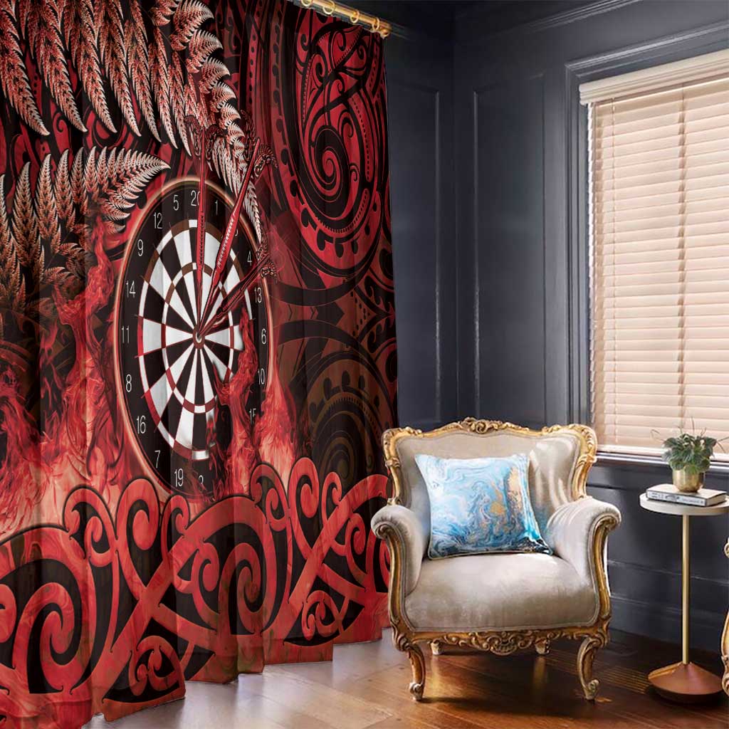 New Zealand Darts Window Curtain Maori Koru Dartboard Red Flame LT05 - Polynesian Pride