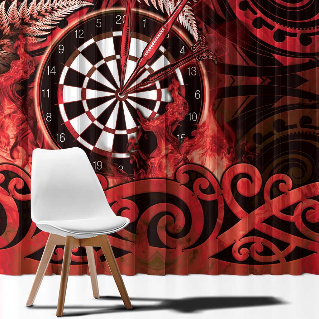 New Zealand Darts Window Curtain Maori Koru Dartboard Red Flame LT05 - Polynesian Pride