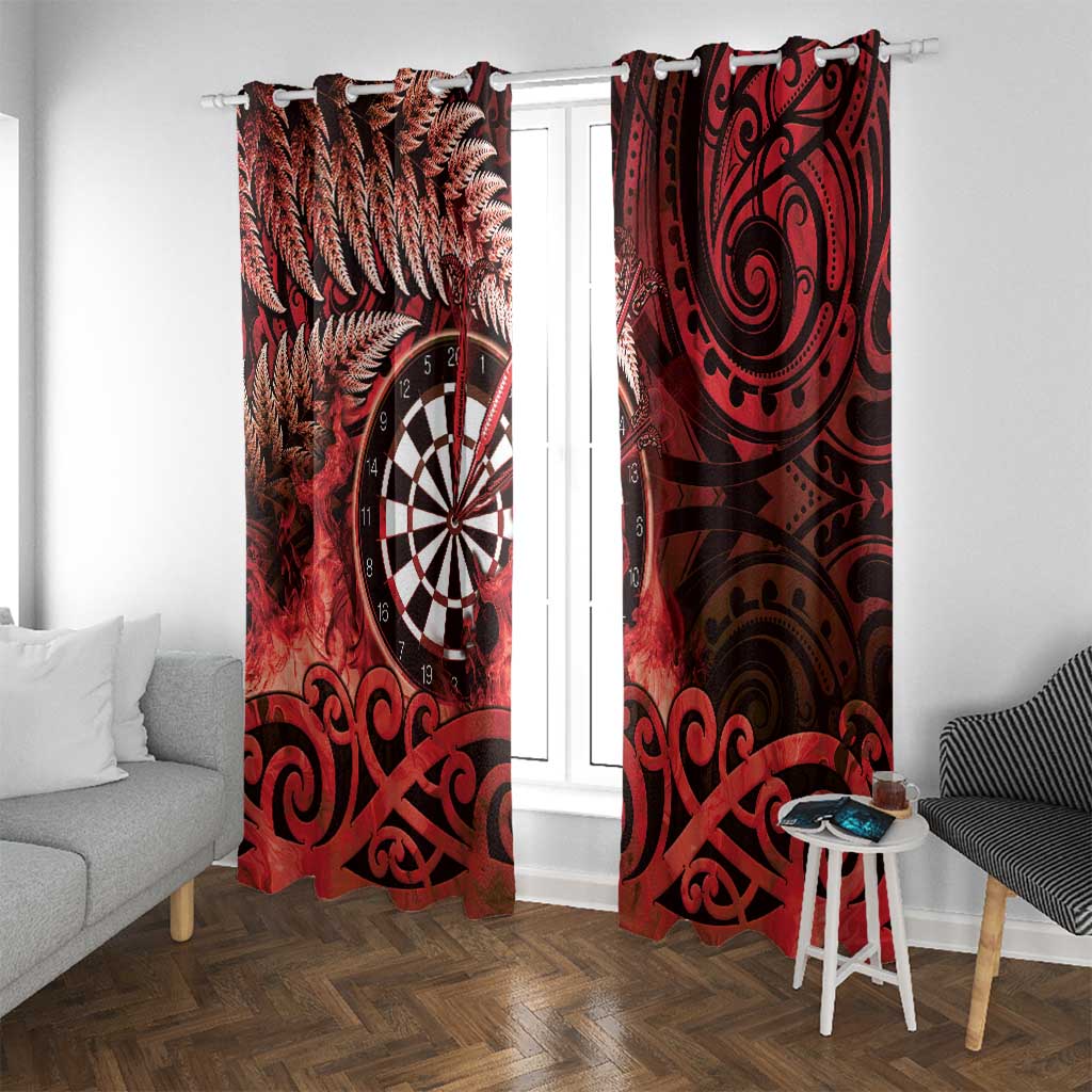 New Zealand Darts Window Curtain Maori Koru Dartboard Red Flame LT05 With Grommets Red - Polynesian Pride