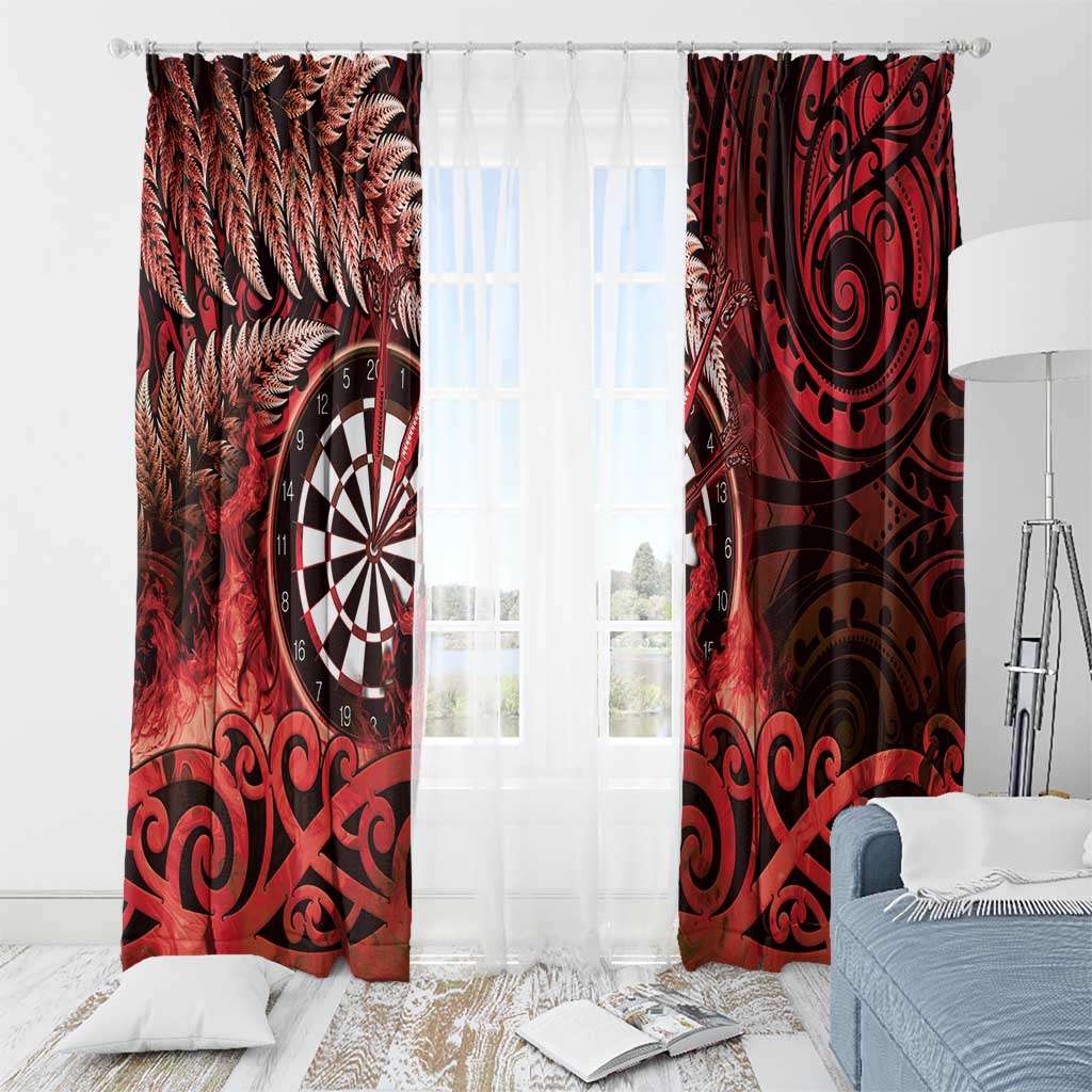 New Zealand Darts Window Curtain Maori Koru Dartboard Red Flame LT05 - Polynesian Pride