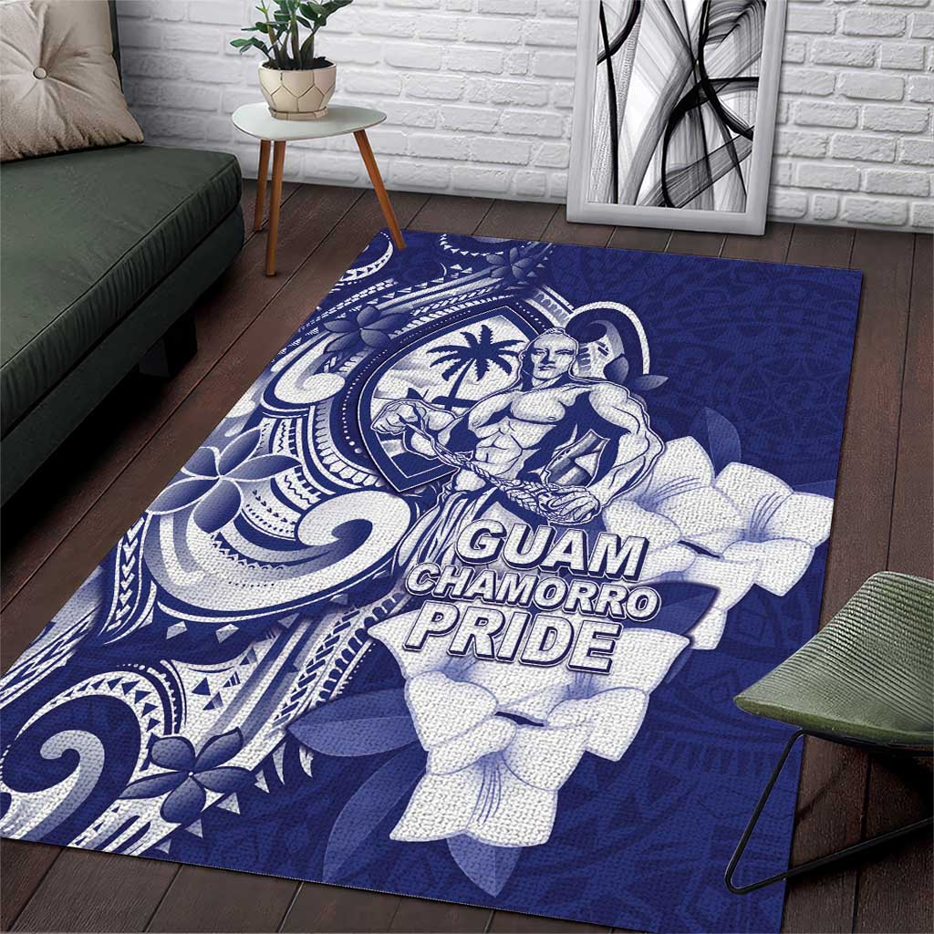Guam Chief Quipuha Area Rug Polynesian Pattern With Guasali Flowers LT05 Navy - Polynesian Pride