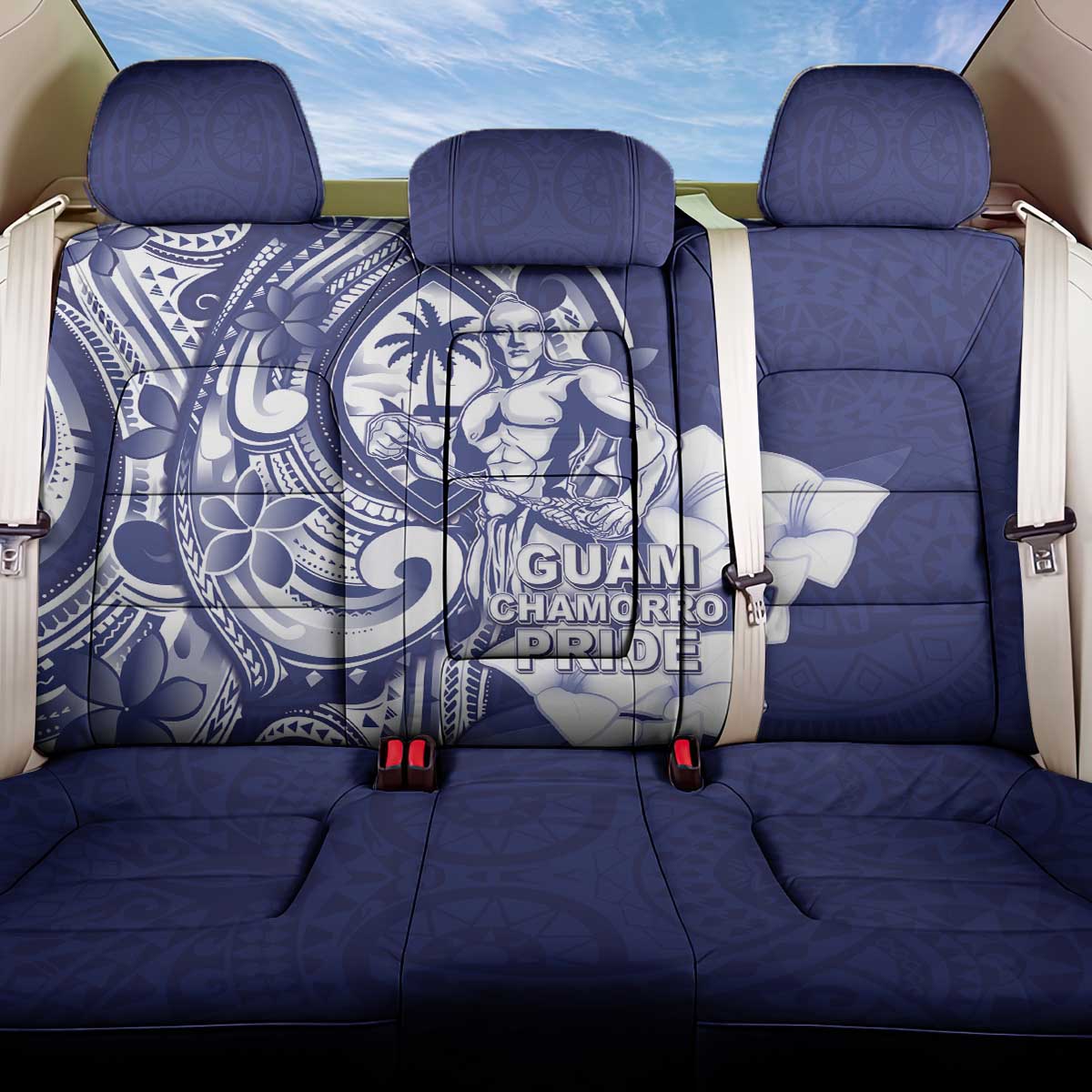 Guam Chief Quipuha Back Car Seat Cover Polynesian Pattern With Guasali Flowers LT05 One Size Navy - Polynesian Pride