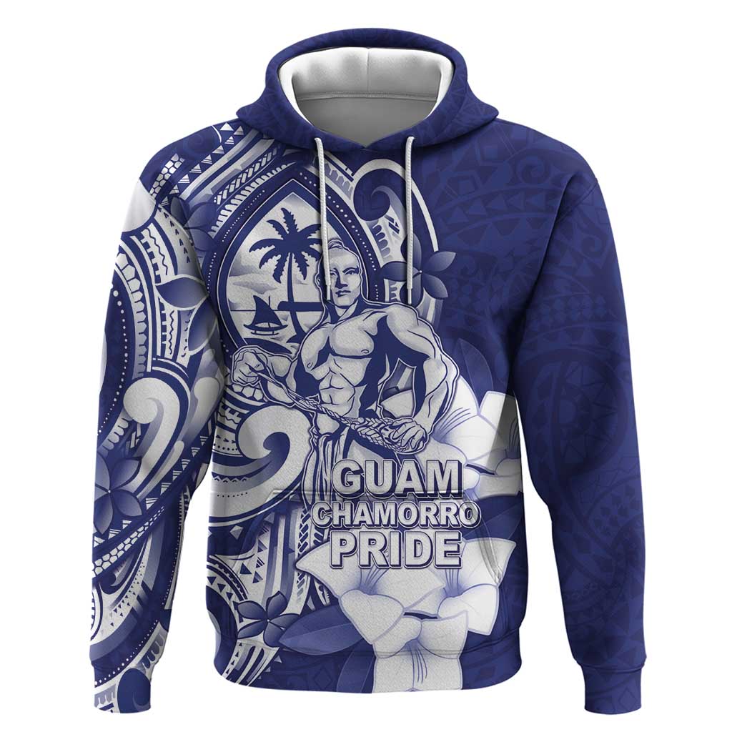 Guam Chief Quipuha Hoodie Polynesian Pattern With Guasali Flowers LT05 Pullover Hoodie Navy - Polynesian Pride