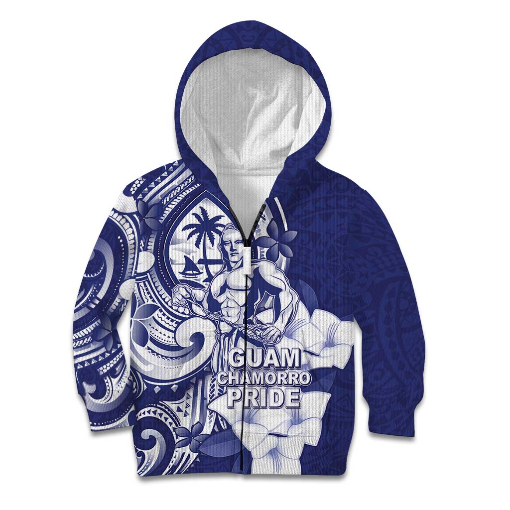 Guam Chief Quipuha Kid Hoodie Polynesian Pattern With Guasali Flowers LT05 Zip Hoodie Navy - Polynesian Pride