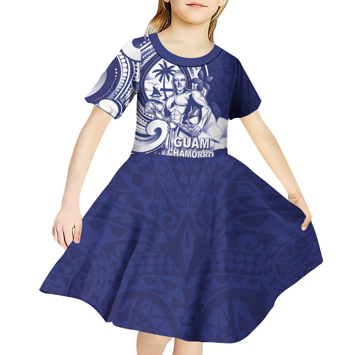 Guam Chief Quipuha Kid Short Sleeve Dress Polynesian Pattern With Guasali Flowers LT05 - Polynesian Pride