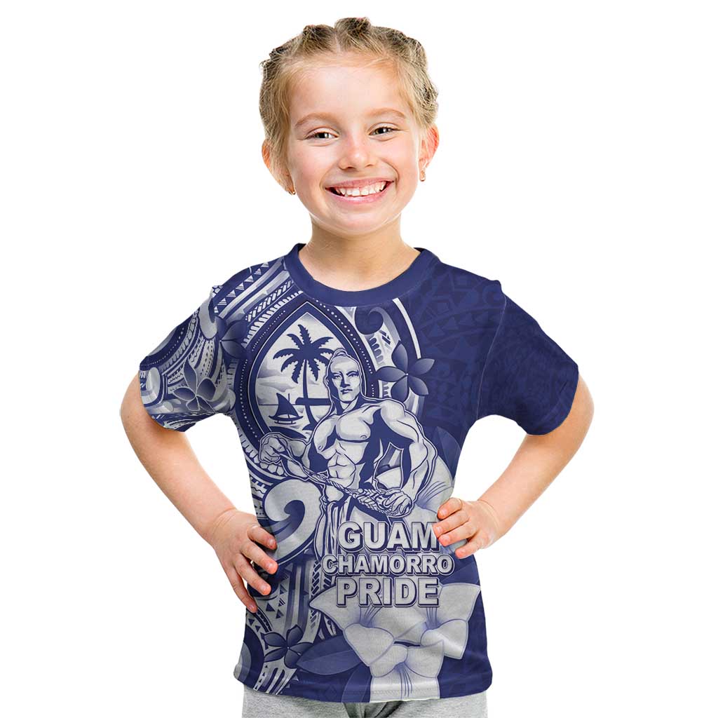 Guam Chief Quipuha Kid T Shirt Polynesian Pattern With Guasali Flowers LT05 Navy - Polynesian Pride
