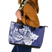 Guam Chief Quipuha Leather Tote Bag Polynesian Pattern With Guasali Flowers LT05 Navy - Polynesian Pride
