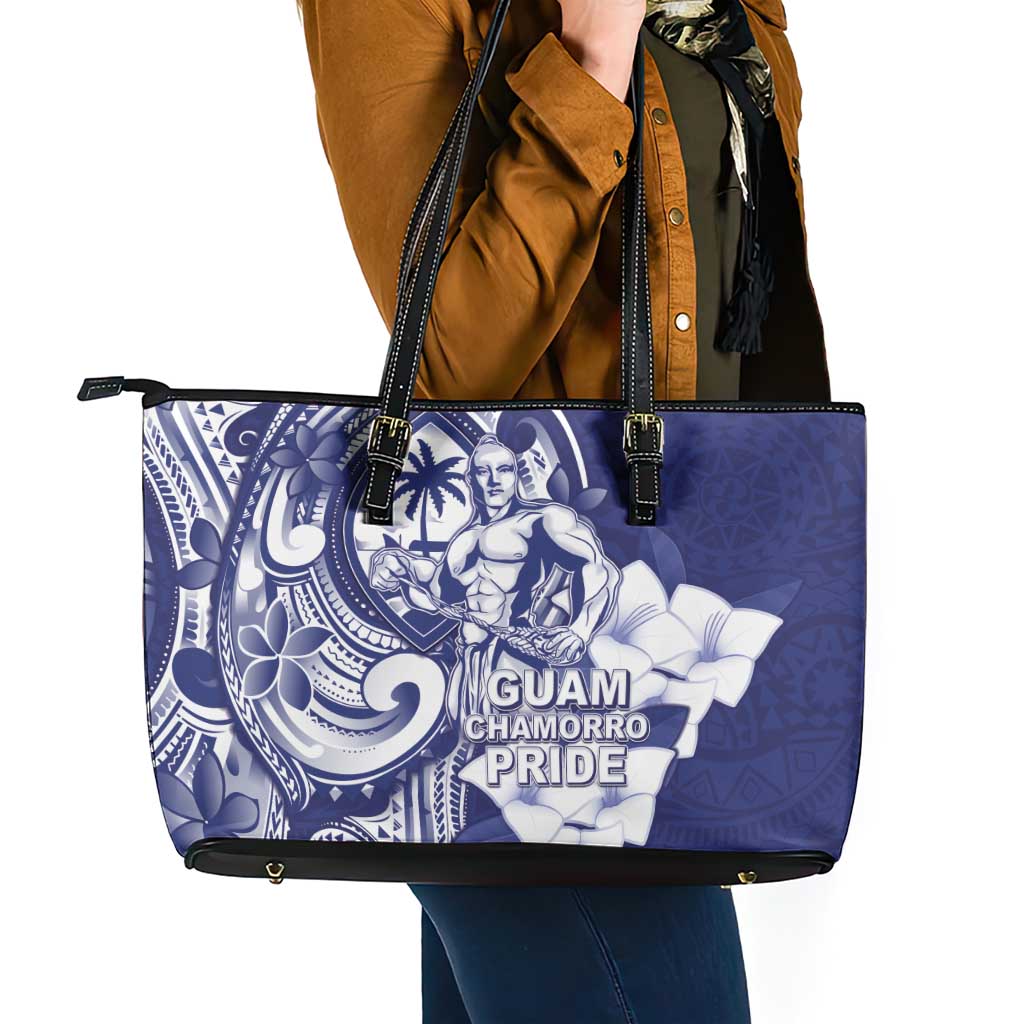 Guam Chief Quipuha Leather Tote Bag Polynesian Pattern With Guasali Flowers LT05 - Polynesian Pride