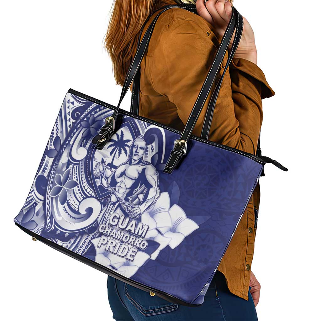 Guam Chief Quipuha Leather Tote Bag Polynesian Pattern With Guasali Flowers LT05 - Polynesian Pride