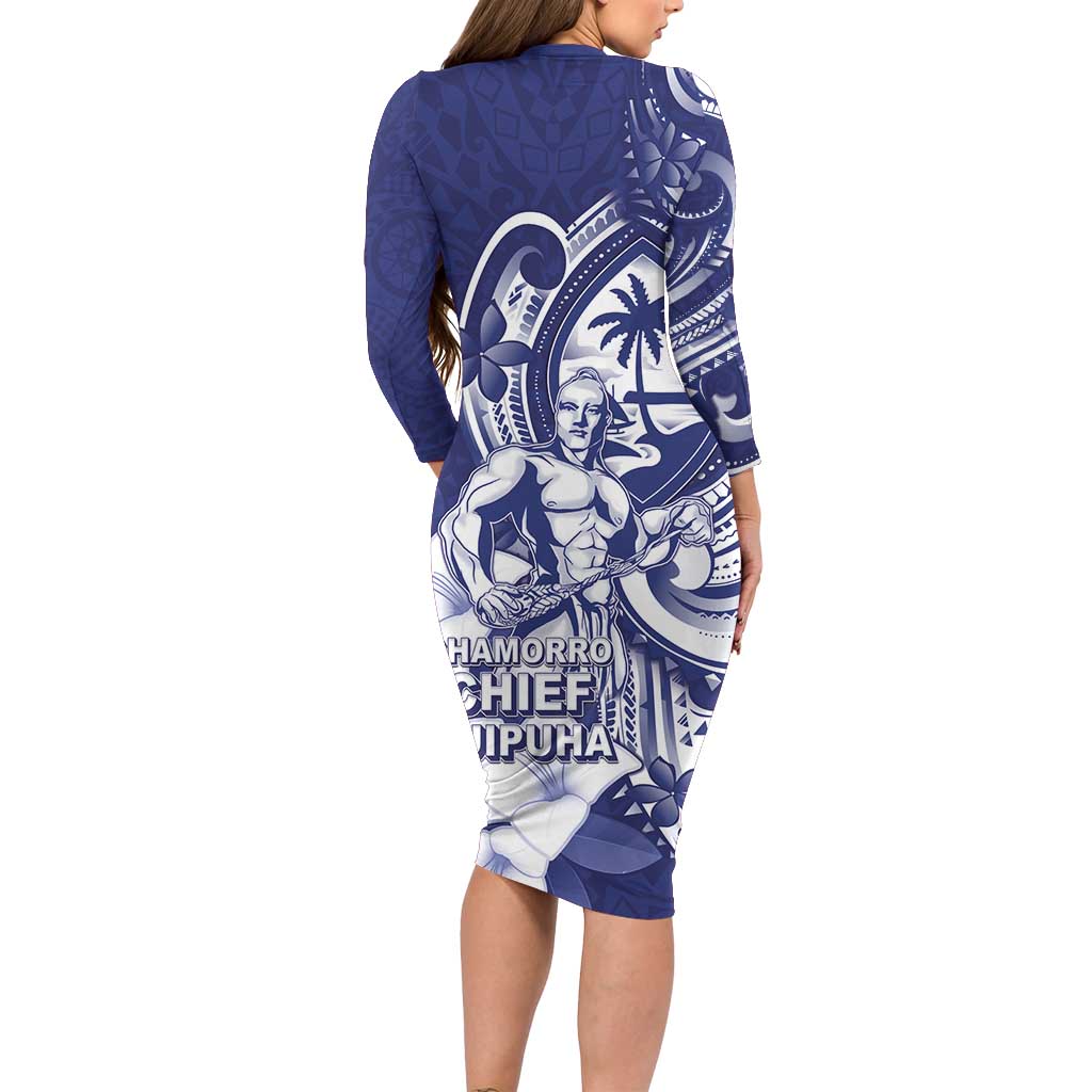 Guam Chief Quipuha Long Sleeve Bodycon Dress Polynesian Pattern With Guasali Flowers LT05 - Polynesian Pride