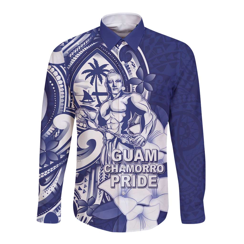 Guam Chief Quipuha Long Sleeve Button Shirt Polynesian Pattern With Guasali Flowers LT05 Unisex Navy - Polynesian Pride