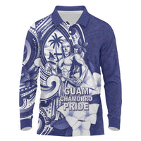 Guam Chief Quipuha Long Sleeve Polo Shirt Polynesian Pattern With Guasali Flowers LT05 Navy - Polynesian Pride