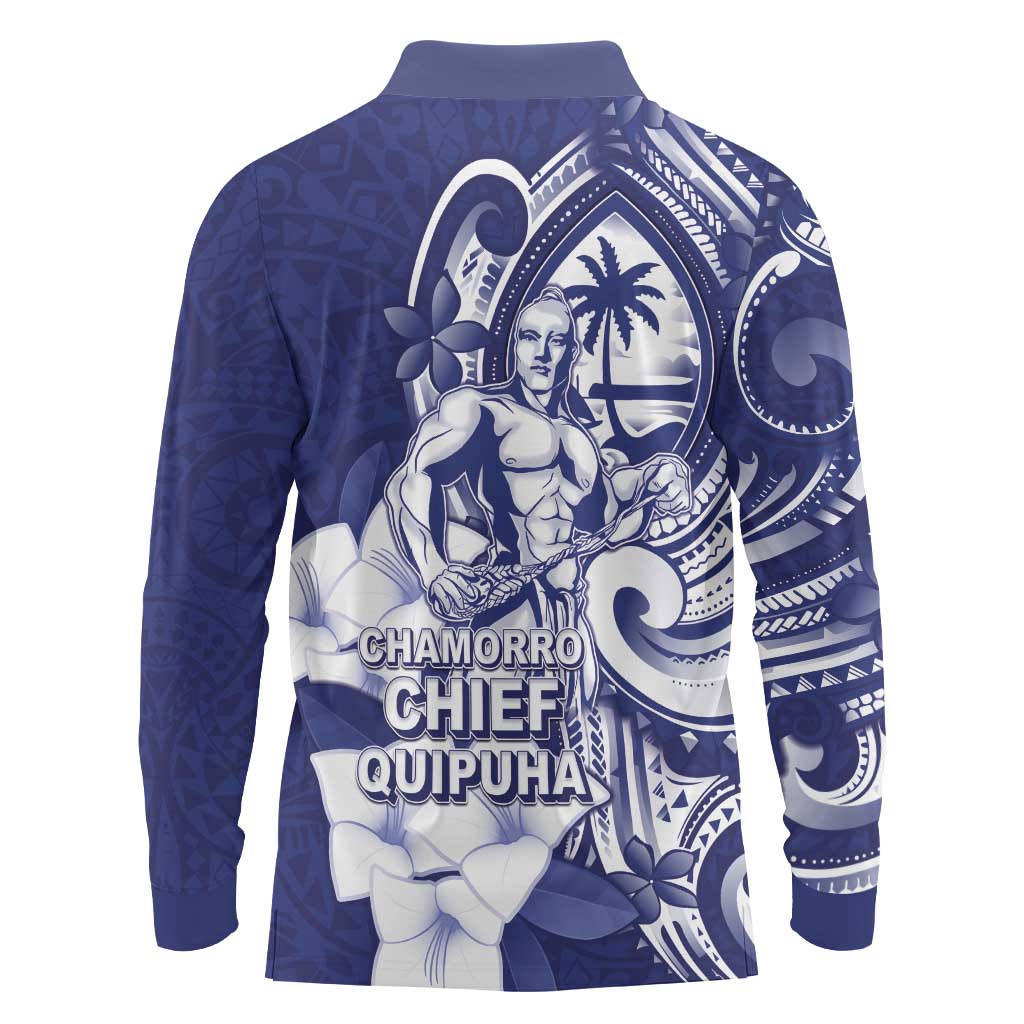 Guam Chief Quipuha Long Sleeve Polo Shirt Polynesian Pattern With Guasali Flowers LT05 - Polynesian Pride