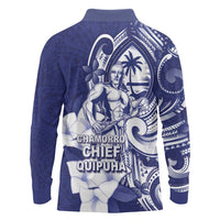 Guam Chief Quipuha Long Sleeve Polo Shirt Polynesian Pattern With Guasali Flowers LT05 - Polynesian Pride