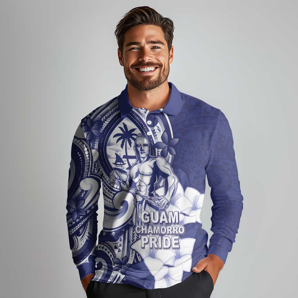 Guam Chief Quipuha Long Sleeve Polo Shirt Polynesian Pattern With Guasali Flowers LT05 - Polynesian Pride