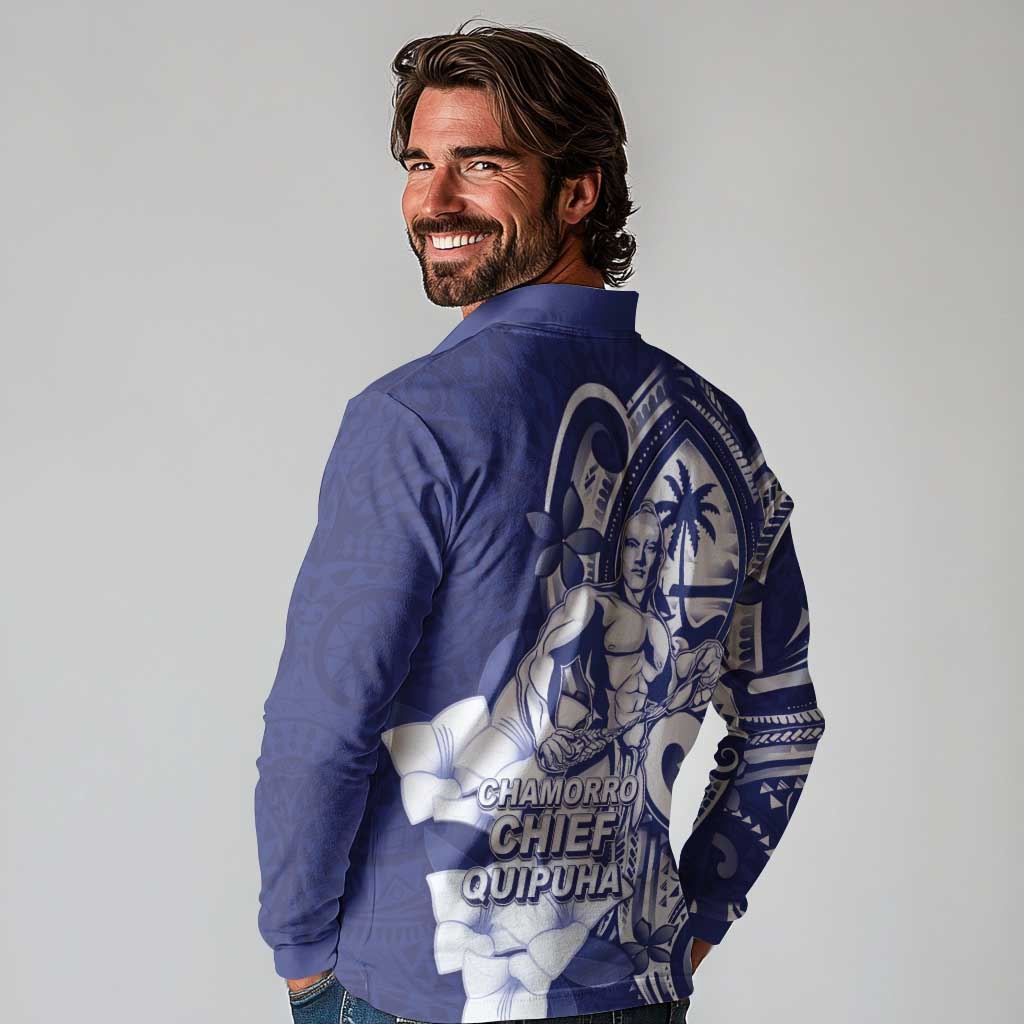 Guam Chief Quipuha Long Sleeve Polo Shirt Polynesian Pattern With Guasali Flowers LT05 - Polynesian Pride