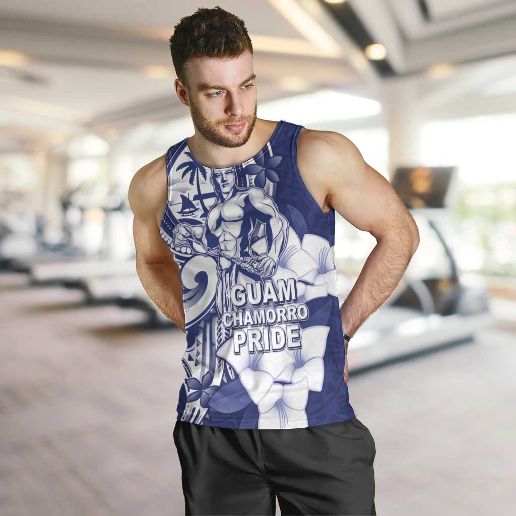 Guam Chief Quipuha Men Tank Top Polynesian Pattern With Guasali Flowers LT05 Navy - Polynesian Pride