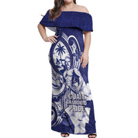 Guam Chief Quipuha Off Shoulder Maxi Dress Polynesian Pattern With Guasali Flowers LT05 Women Navy - Polynesian Pride