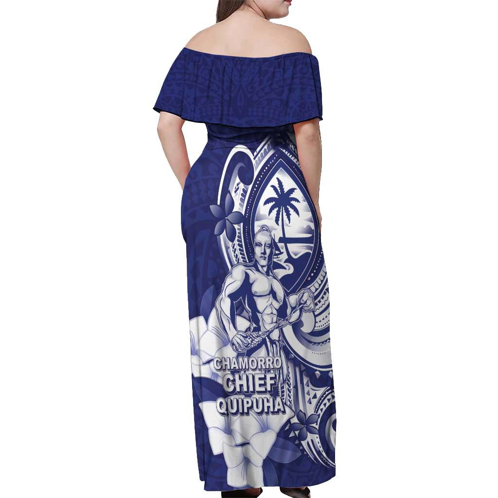 Guam Chief Quipuha Off Shoulder Maxi Dress Polynesian Pattern With Guasali Flowers LT05 - Polynesian Pride