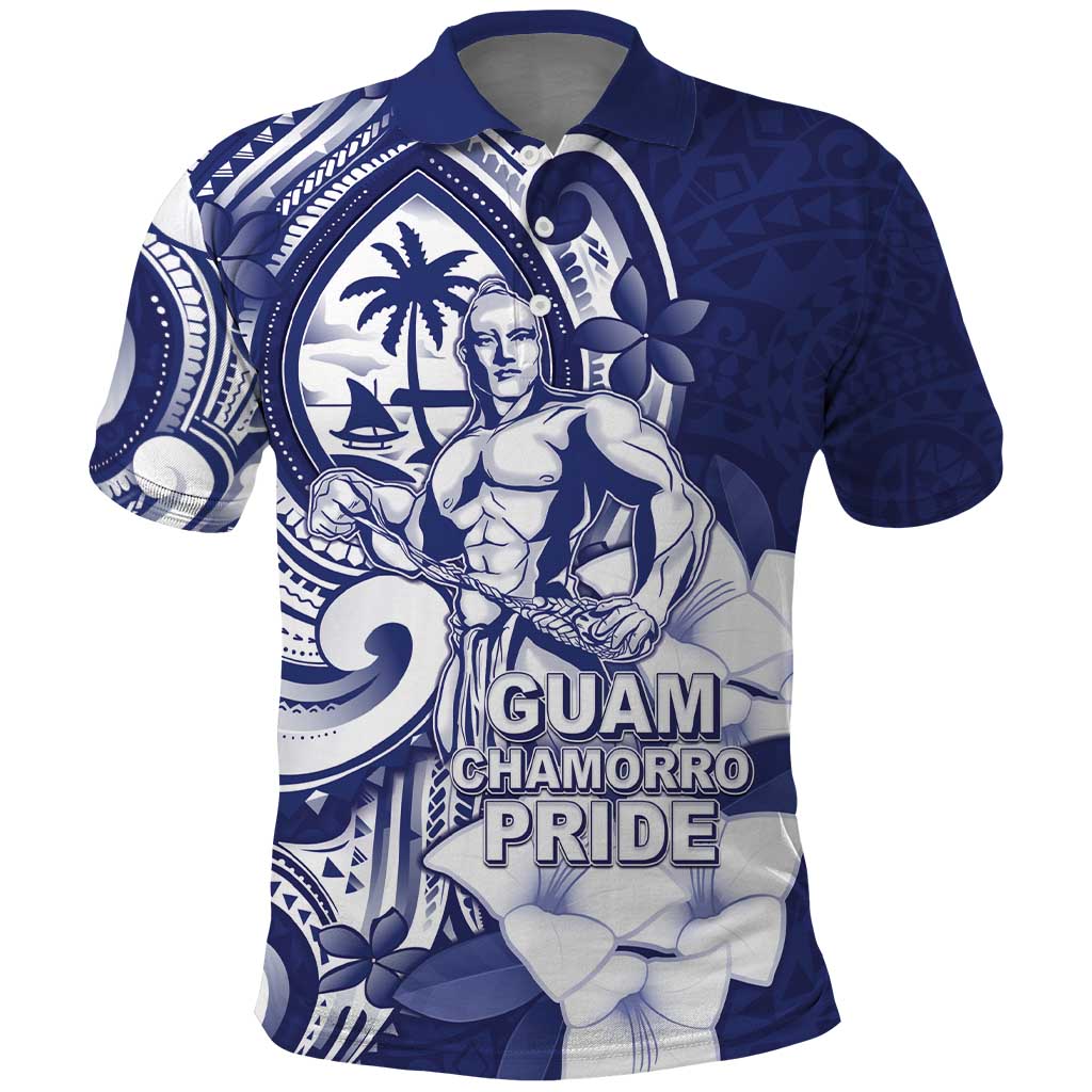 Guam Chief Quipuha Polo Shirt Polynesian Pattern With Guasali Flowers LT05 Navy - Polynesian Pride